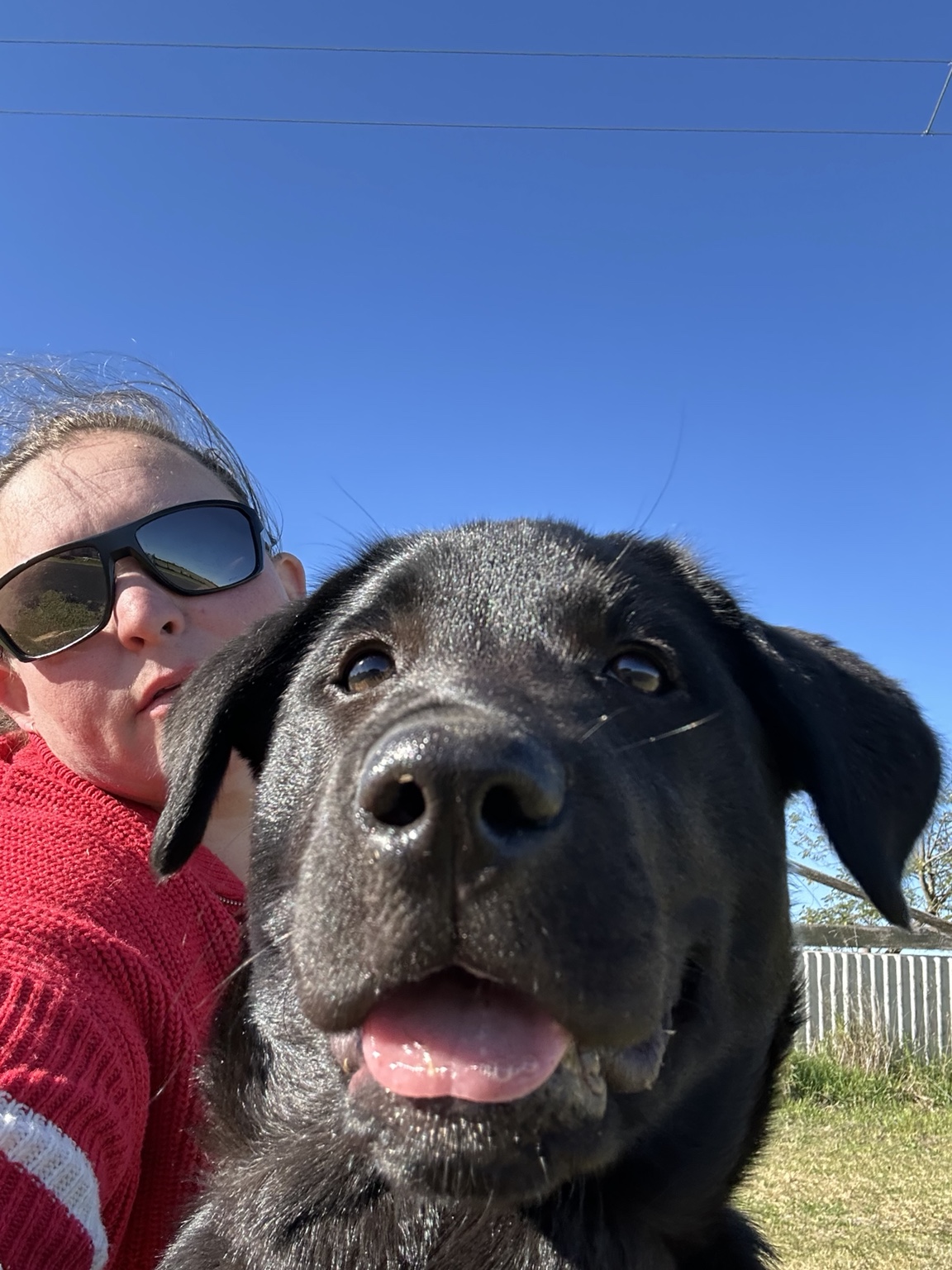 Freya close up beside Rachel outdoors